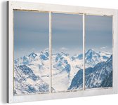 Wanddecoratie Metaal - Aluminium Schilderij Industrieel - Doorkijk - Berg - Sneeuw - 90x60 cm - Dibond - Foto op aluminium - Industriële muurdecoratie - Voor de woonkamer/slaapkamer