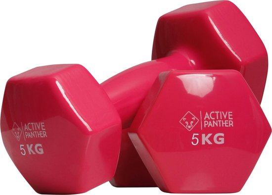 Active Panther Dumbbell set 2 X 5 KG - 10 kg totaal - Vinyl - Roze