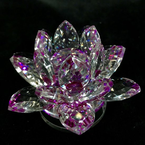 Kristal lotus bloem op draaischijf luxe top kwaliteit paars kleuren 15x8x15cm handgemaakt Echt ambacht.