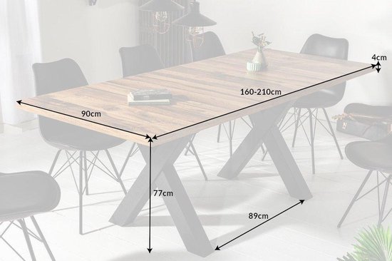 Industriële uitschuifbare eettafel 160-210 cm eiken look  met X-poten Tafelblad: gelamineerd houtmateriaal Frame: gelakt houtmateriaal - Moderne Interieurs