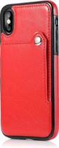 GSMNed – Leren telefoonhoes iPhone X/Xs rood – Luxe iPhone hoesje – pasjeshouder – Portemonnee – rood