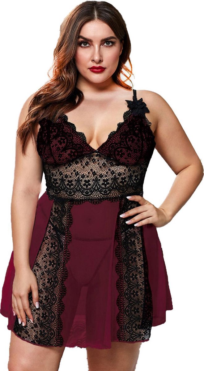 Goedkoopste Babydoll Rood /Zwart Annefleur Plussize 4XL