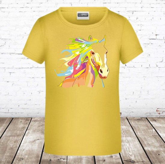 Geel t shirt met paard -James & Nicholson-122/128-t-shirts meisjes