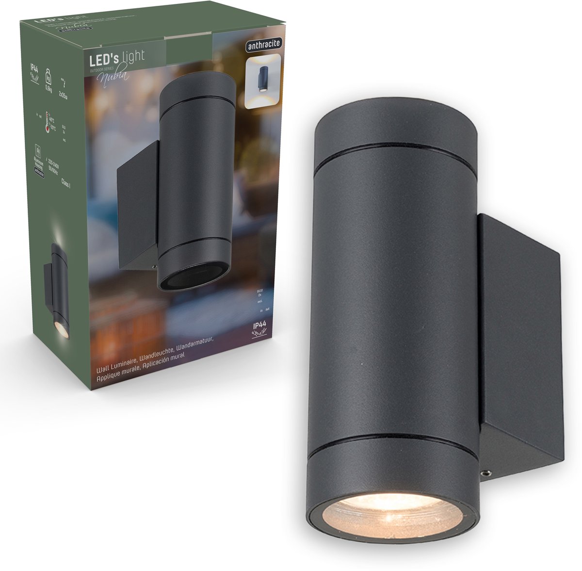LED's Light Up & Down Light Wandlamp - 2x GU10 fitting - IP44 - Antraciet - Model Carpi