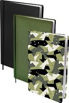 Assortiment rekbare boekenkaften A4 - 2x Army Dots - 2x Zwart - 2x Groen
