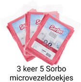 Sorbo | 15 Microvezeldoeken rood | 30x40 cm | 3 x 5 stuks | microvezeldoekjes | schoonmaakdoeken