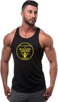 Zwarte Tanktop sportshirt met “Ik ga zwemmen in Bacardi Lemon “ print goud Size L