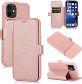 Duwvenster dubbele gesp PU + siliconen horizontale flip lederen tas met houder en kaartsleuf voor iPhone 12 (roségoud)