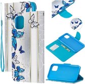 Gekleurd Tekenpatroon Cross Textuur Horizontale Flip PU Lederen Case met Houder & Kaartsleuven & Portemonnee Voor iPhone 11 Pro (Blauwe Vlinder)