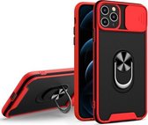 Sliding Camera Cover Design TPU + PC Magnetische schokbestendige hoes met ringhouder voor iPhone 11 Pro Max (rood)