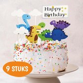 Happy Happenings® - Caketoppers - Dino Taart Versiering - Dino Versiering Verjaardag - Taarttoppers - Dino Taart Decoratie - Jungle Decoratie - Dinosaurus Versiering - 9 Stuks