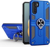 Koolstofvezelpatroon PC + TPU-beschermhoes met ringhouder voor OPPO A91 (donkerblauw)