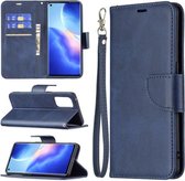 Voor OPPO Reno5 Pro 5G Retro Lamsvacht Textuur Pure Kleur Horizontale Flip PU Lederen Case met Houder & Kaartsleuven & Portemonnee & Lanyard (Blauw)