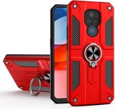 Voor Motorola Moto G Play (2021) koolstofvezelpatroon pc + TPU-beschermhoes met ringhouder (rood)
