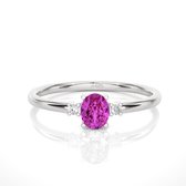 Witgouden dames ring, solitaire roze toermalijn edelsteen - 14 karaat witgoud