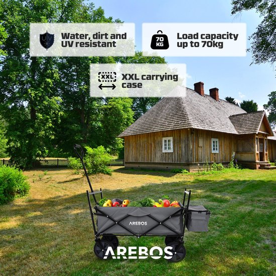 AREBOS ECO Bolderkar Opvouwbare - met Dak - Strandkar - Grijs van AREBOS — afbeelding 3