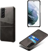 Samsung Galaxy S21 FE Hoesje - MobyDefend Lederen Backcover Met Vakjes Voor Pasjes - Zwart - GSM Hoesje - Telefoonhoesje Geschikt Voor: Samsung Galaxy S21 FE