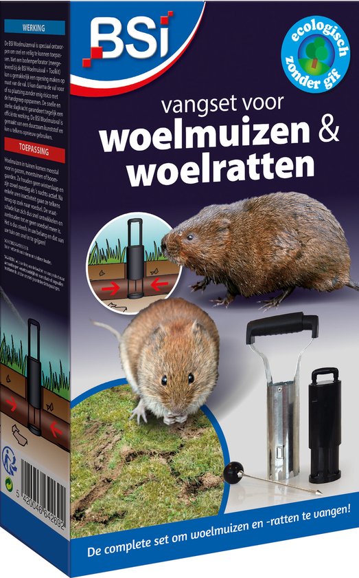 Foto: Bsi woelmuisval met toolkit totaalpakket om succesvol woelmuizen woelratten en mollen te vangen muizenbestrijding en rattenbestrijding