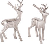 Kerst Deco set van 2 herten tafeldecoratie dierenfiguur metaal kerstdecoratie zilver