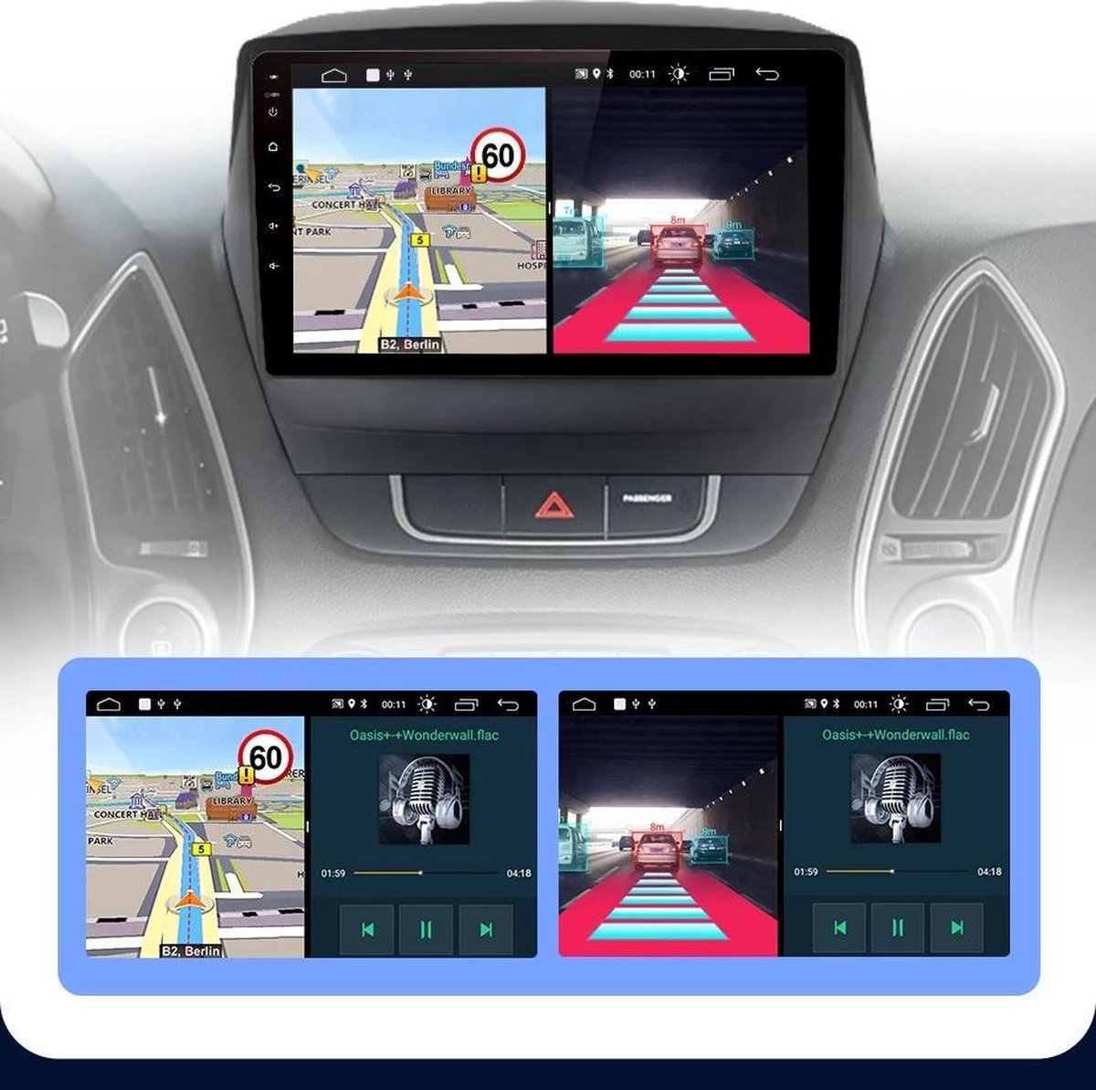Hyundai Ix35 2010-2016 Tucson 2011-2014 Android 9.0 navigatie en multimediasysteem Bluetooth USB WiFi autoradio 1+16GB