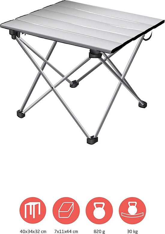 Campart TA-0802 Campingtafel/reistafel, 110 x 70 cm, weerbestendig tafelblad van aluminium, met meegeleverde transporttas, zilver