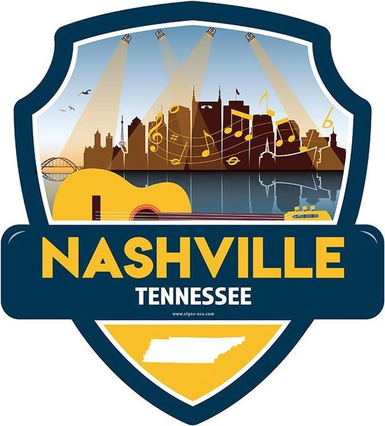 Signs-USA - Landmark - City USA - Nashville - Tennessee - Wandbord - 28 x 31 cm