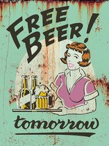 Signs-USA - Free Beer Tomorrow - rouille verte - Panneau mural rétro - 33 x 44 cm