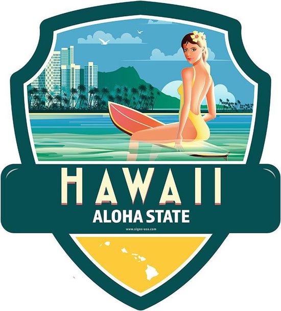 Signs-USA - Landmark - State USA - Hawaii - Wandbord - 28 x 31 cm