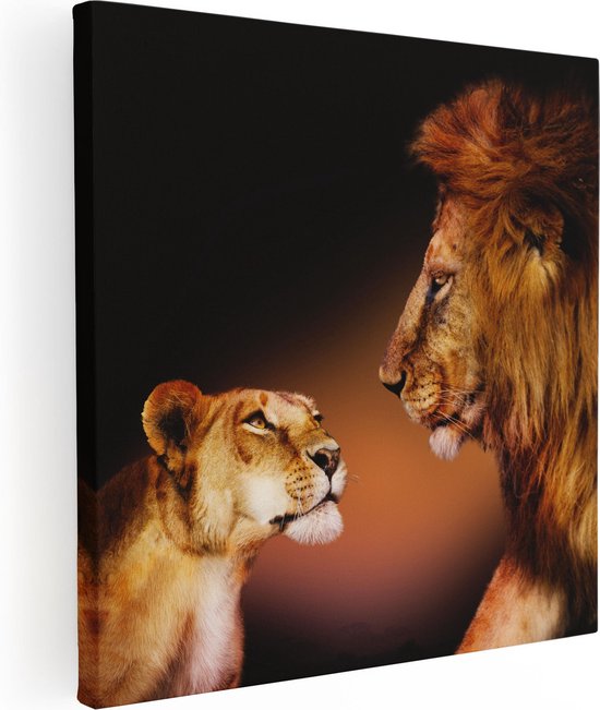 Artaza Canvas Schilderij Leeuw En Leeuwin - Kleur - 60x60 - Foto Op Canvas - Canvas Print