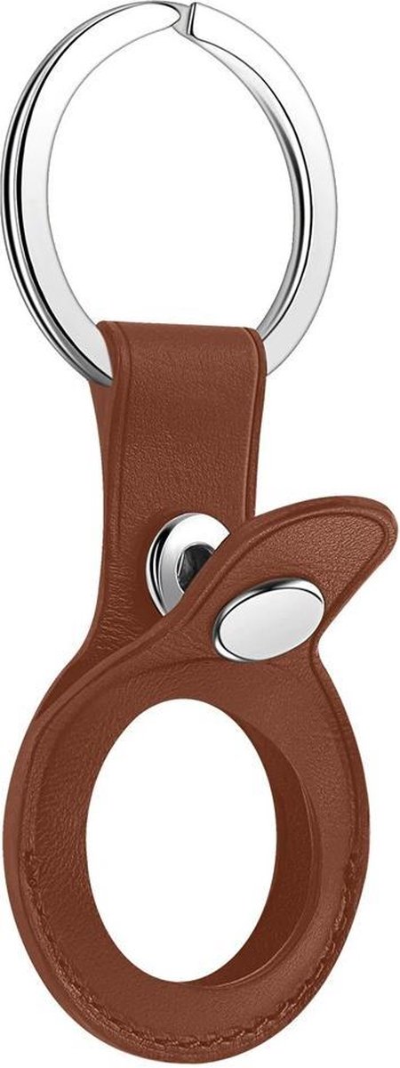 Sleutelhanger geschikt voor Apple AirTag - Premium Leer AirTag hanger - Bruin