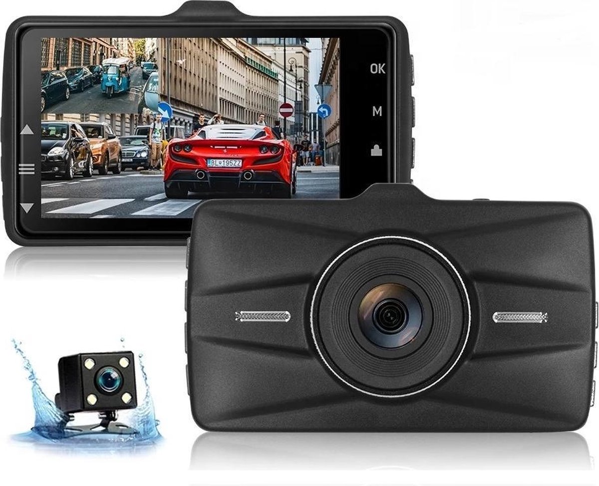 TechU™ Dashcam Dual Camera – M21 Pro – Dashboardcamera – 3 inch Full HD IPS Scherm – Nachtvisie – Looprecording – Bewegingssensor – G-sensor – Parkeermonitor – Incl. Achteruitrijcamera - voor auto