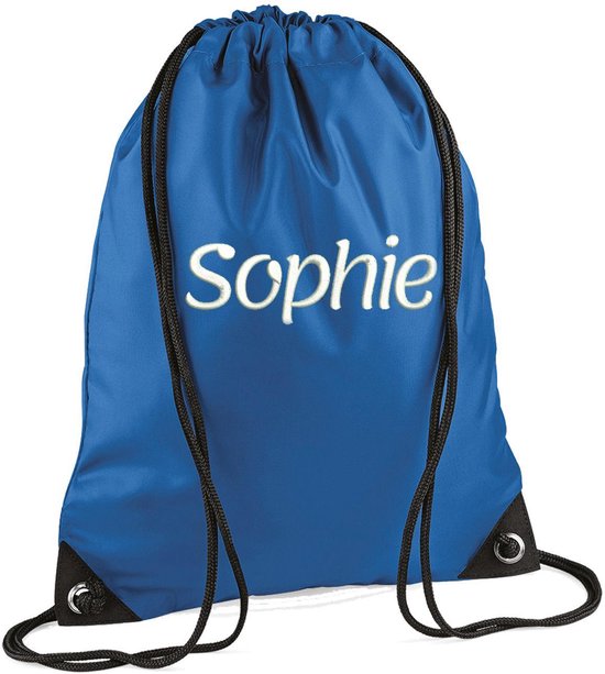 Premium zwemzak kleur Sapphire Blue met naam geborduurd | 27 verschillende kleuren | gepersonaliseerd | Bagbase