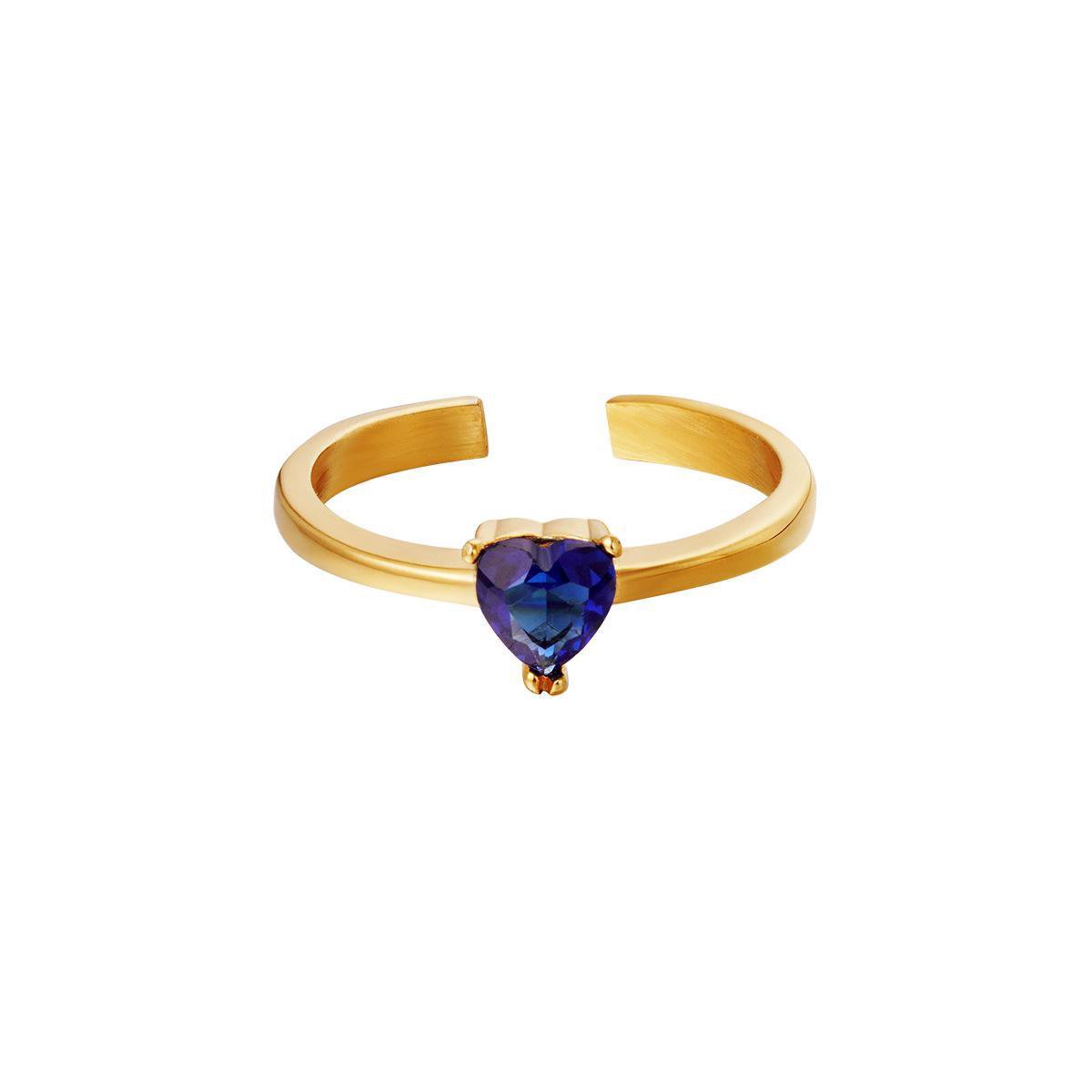 Ring Elegant | Blauw | Roestvrijstaal | Dames | Goudkleurig | One size
