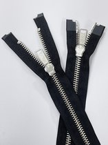 Dubbel Deelbare rits, Zwart, Nikkeltandjes, 65 cm, Zilver. Grof (maat 8)