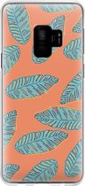 Samsung Galaxy S9 Telefoonhoesje - Transparant Siliconenhoesje - Flexibel - Met Plantenprint - Tropische Blaadjes - Oranje