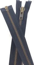 YKK rits, Deelbare rits Donkerblauw met oud messing tanden 85 cm Grof (maat 8)