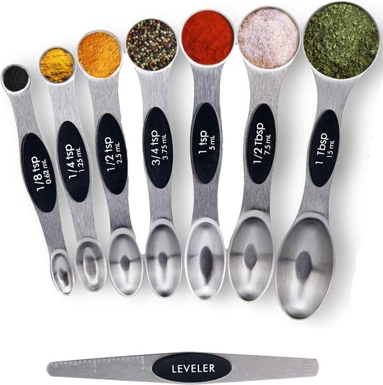 Luxe magnetische maatlepel set van 8 - Measuring cups and spoons - Maatschep RVS - Vast & vloeibaar