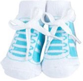 Baby sneaker sokjes aquablauw met wit gestreept, 0-6 mnd