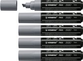 STABILO FREE - Acryl Marker - T800C - Schuine Punt - 4-10 mm - Donker Grijs - Doos 5 stuks