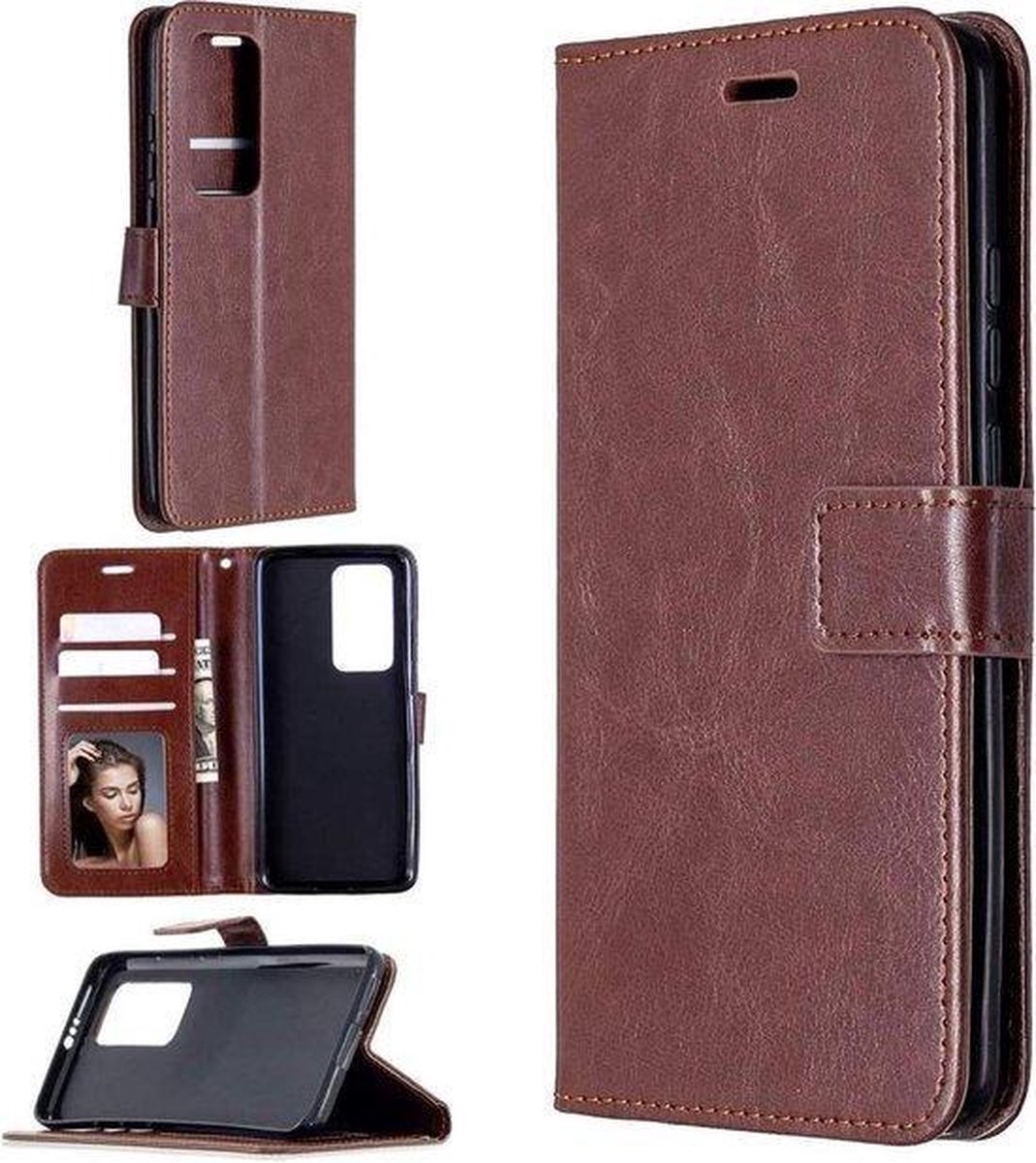 Bookcase Geschikt voor: Oppo Find X3 Lite - Bruin - portemonnee hoesje