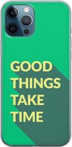 Apple iPhone 12 Pro Max Telefoonhoesje - Transparant Siliconenhoesje - Flexibel - Met Quote - Good Things - Groen