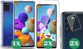 Samsung Galaxy A21s Hoesje Transparant Shock Case - 1x Samsung A21s Hoesje + 2x Screenprotector Glas + 2x Camera Screen Protector