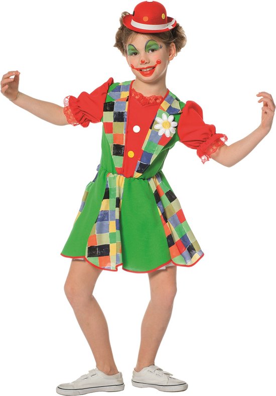 Wilbers & Wilbers - Clown & Nar Kostuum - Neon Groen Funky Funk Clown - Meisje - Groen - Maat 164 - Carnavalskleding - Verkleedkleding