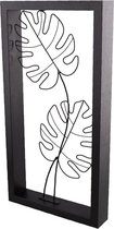 Home Accents | Metalen decoratie bladeren in zwart mdf frame | 23 x 45 x 4,5 cm
