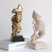 Sculptuur - zwijgend gezicht - Luxe Beeld - Zwijgen is goud - Effen Goud