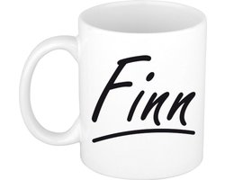Finn Naam koffiemok - beker - met sierlijke letters - wit - cadeau - collega - Vaderdag - verjaardag - personeel
