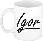 Igor naam cadeau mok / beker met sierlijke letters - Cadeau collega/ vaderdag/ verjaardag of persoonlijke voornaam mok werknemers