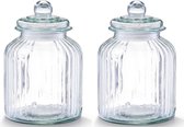 Set van 2x stuks glazen voorraadpotten/koekjespotten rond met deksel 3800 ml - 17,5 x 26 cm - Snoeppotten - Bewaarpotten