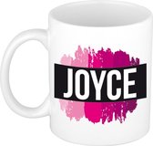 Joyce  naam cadeau mok / beker met roze verfstrepen - Cadeau collega/ moederdag/ verjaardag of als persoonlijke mok werknemers
