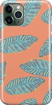 iPhone 11 Pro Hoesje - Premium Hard Hoesje - Back Cover - Met Plantenprint - Tropische Blaadjes - Oranje